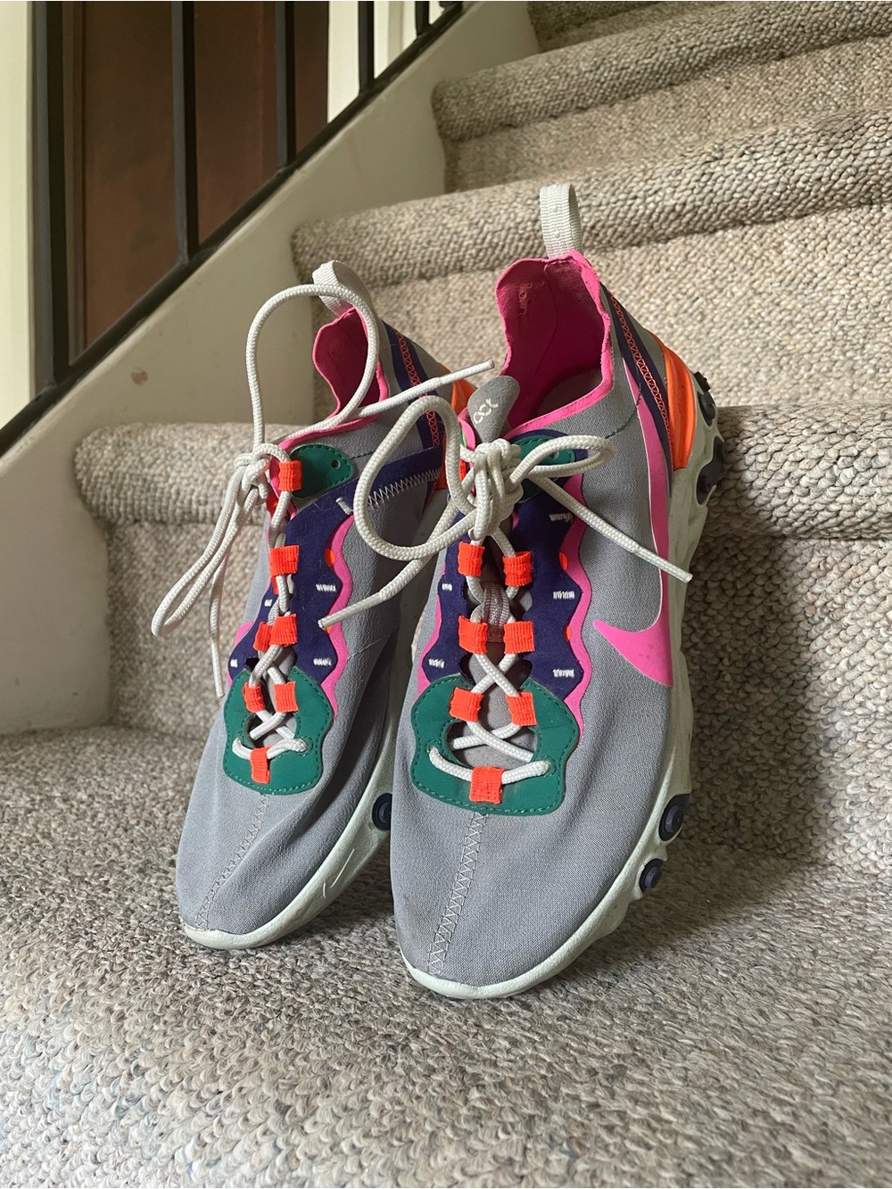 Nike React Element 55 ‘Wolf Grey Fuschia’ Techware Athleisure Sneakers Size 8 - Picture 2 of 7